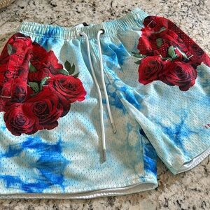 YoungLA Athletic Shorts with Red Rose Design